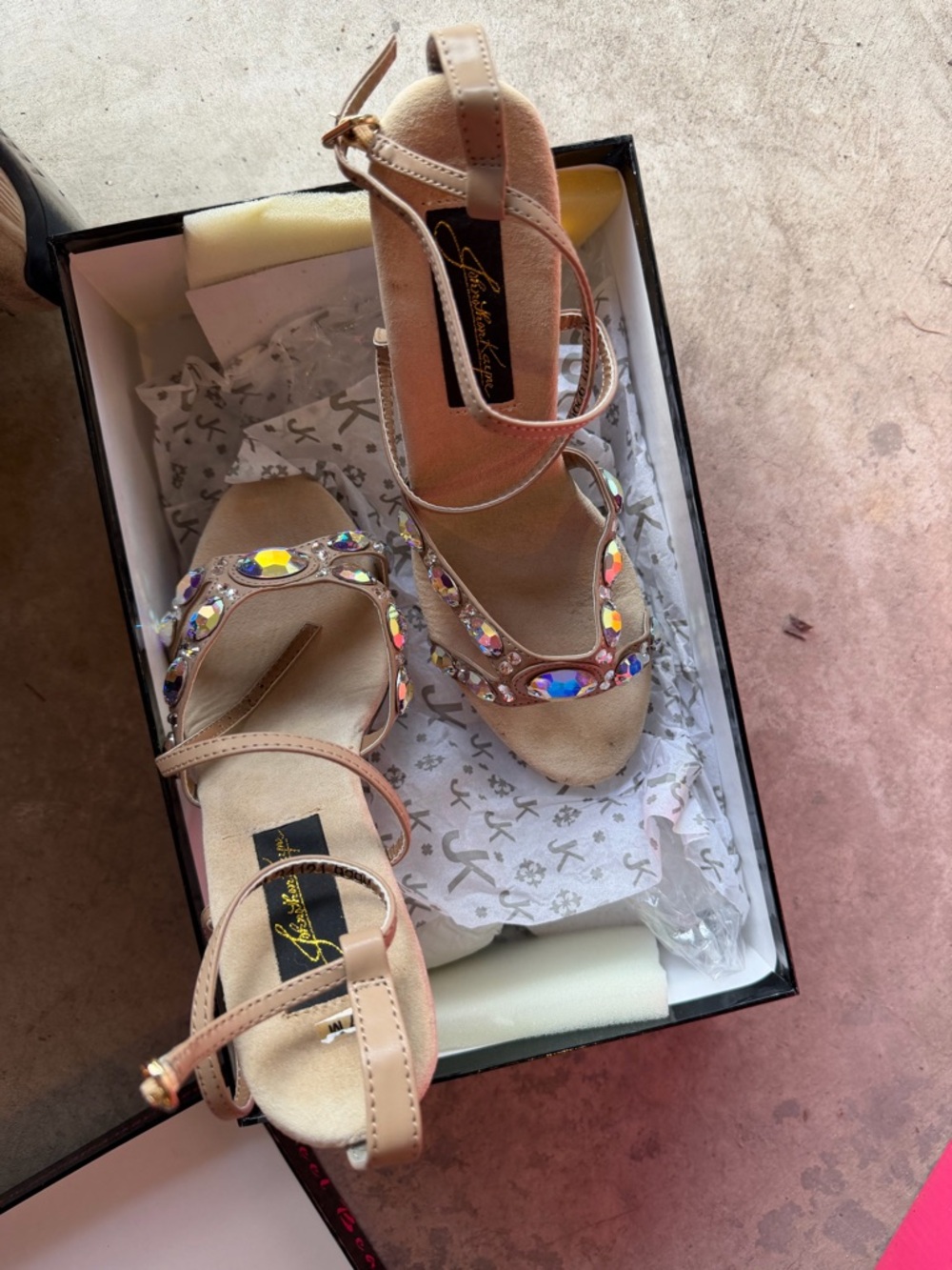 Johnathan Kayne Nude Platform Heels with Multicolor Crystal Straps - Picture 2 of 3